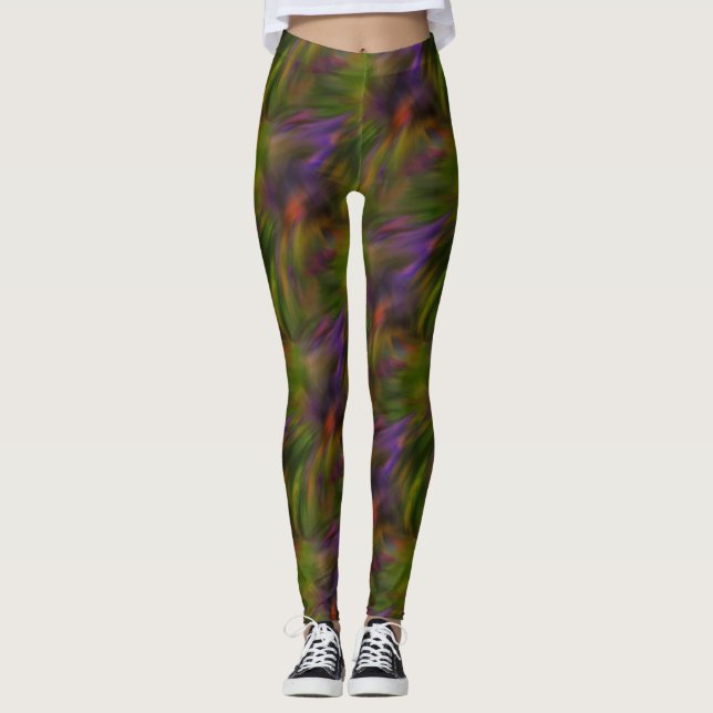 Green And Purple Abstract Art Pattern Leggings (Front)