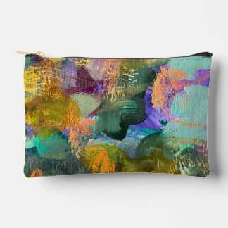 Green and Purple Abstract Floral Accessory Pouch