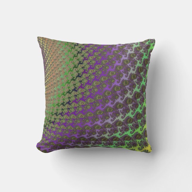 Green and Purple Abstract Fractal Throw Pillow (Front)