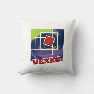 Green and Purple Abstract Rebel Squares with Hexes Cushion