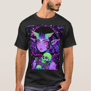 Green and Purple Alien Elf Anime Girl T-Shirt