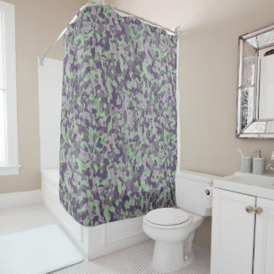 green and purple camo abstract shower curtain
