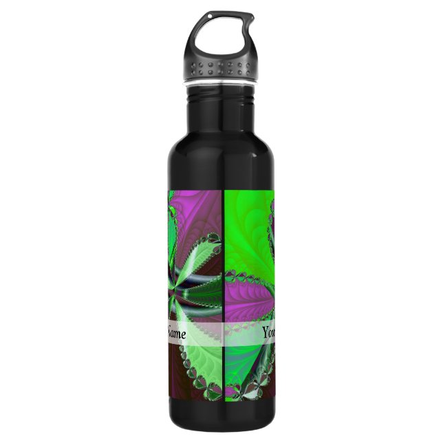 Green and purple fractal pattern 710 ml water bottle (Front)