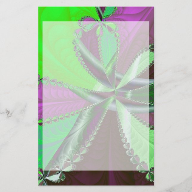 Green and purple fractal pattern stationery (Front)
