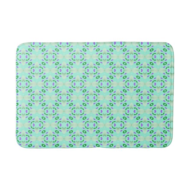Green and Purple Geometric Flower Petals Bath Mat (Front)