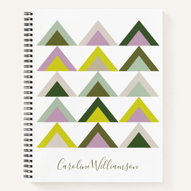 Green and Purple Geometric Triangles Personalised Notebook (Front)