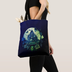 Green and Purple Gothic Haunted House Tote Bag