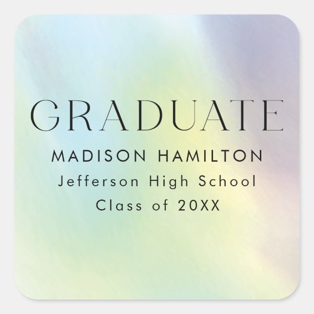 Green and Purple Holographic Graduation Square Sticker (Front)