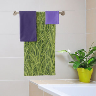 Green and Purple Iris Vintage Art  Bath Towel Set