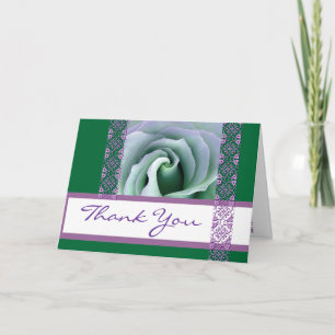 Green and Purple  Lace Rose Wedding Thank You Card
