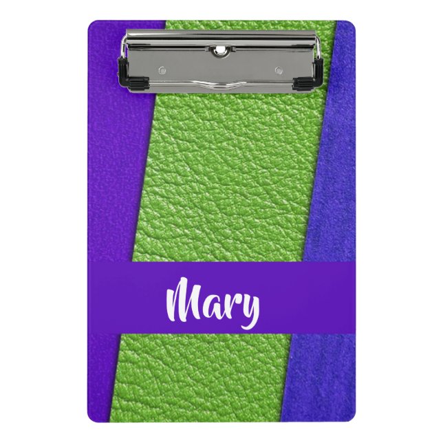 Green and purple leather textiled mini clipboard (Front)