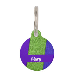 Green and purple leather textiled pet tag