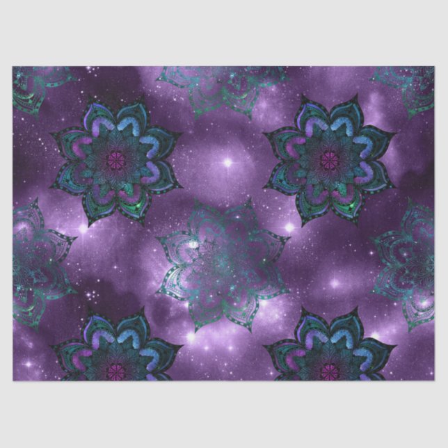 Green and Purple Mandalas on Purple Sky Decoupage Tissue Paper (Front)