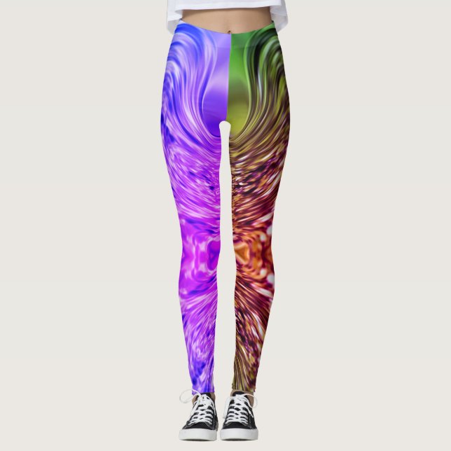 Green and Purple Neon Liquid Abstract Art Leggings (Front)
