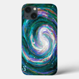 Green and Purple Painted Spiral Galaxy in Space  iPhone 13 Case