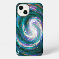 Green and Purple Painted Spiral Galaxy in Space