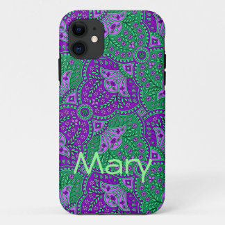 Green and Purple Paisley iPhone 11 Case