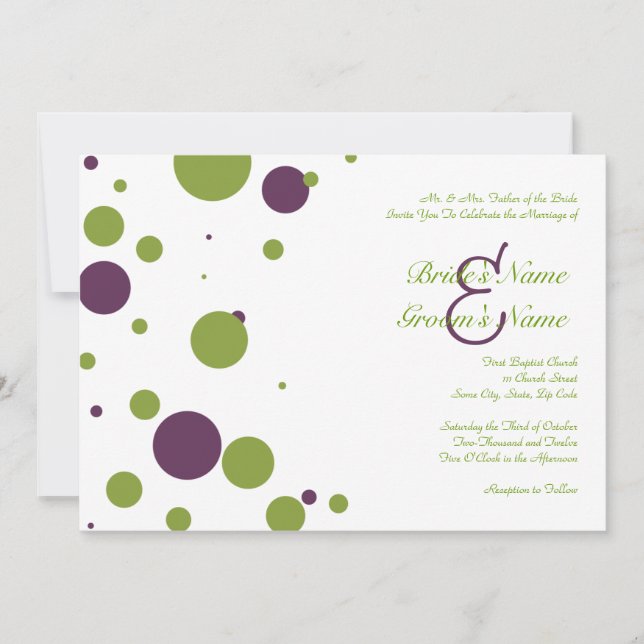Green and Purple Polka Dot Wedding Invitation (Front)