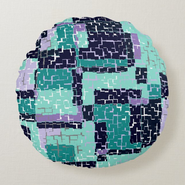 Green and Purple Round Throw Pillow Pouf (Front)