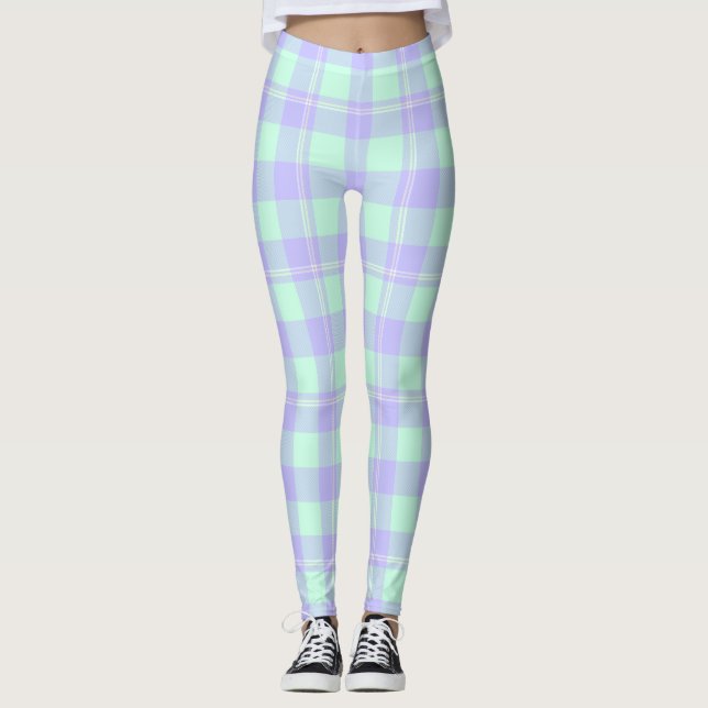 Green and Purple Springtime Plaid leggings (Front)