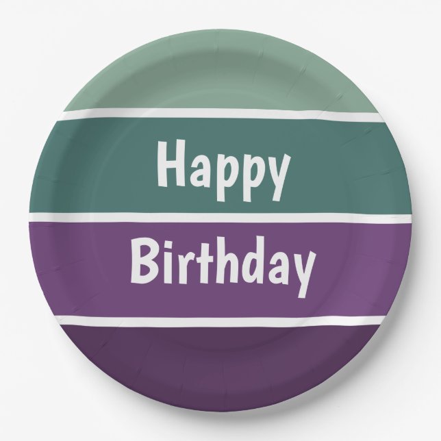 Green And Purple Stripes Paper Plate (Front)