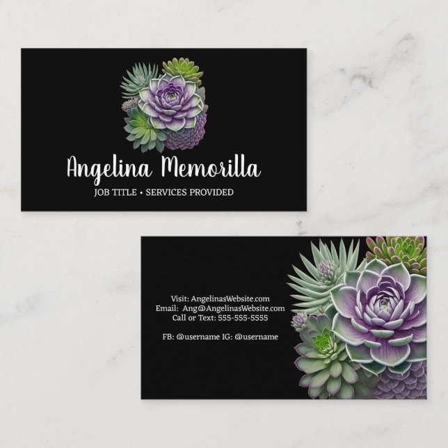 Green and Purple Succulents Garden Plants Business Card (Front/Back)