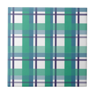 Green And Purple Tartan Pattern Ceramic Tile