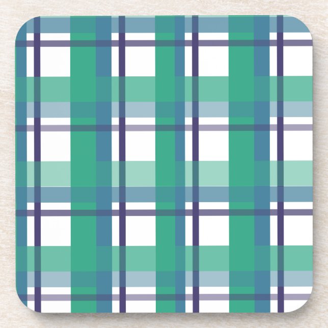 Green And Purple Tartan Pattern Coaster (Front)
