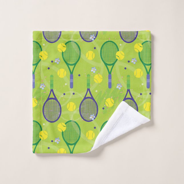 💚💜Green and purple tennis racket pattern Wash Cloth (Wash Cloth)
