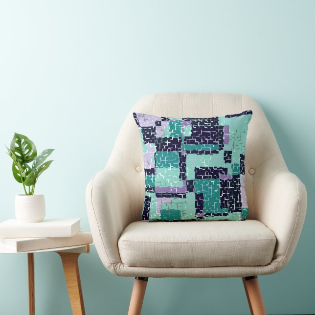 Green and Purple Throw Pillow With Crackled Print (Chair)