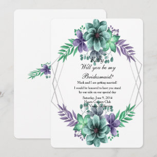 Green And Purple Watercolor Floral Bridesmaid Invitation