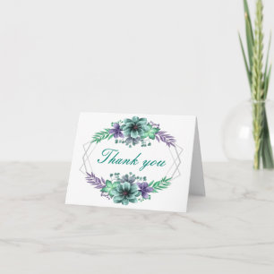 Green And Purple Watercolor Floral Thank You Card