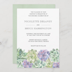Green and Purple Watercolor Succulent Wedding Invitation