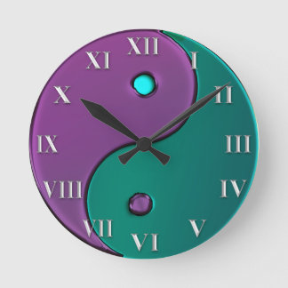 Green and Purple Yin-Yang Roman Numeral Clock