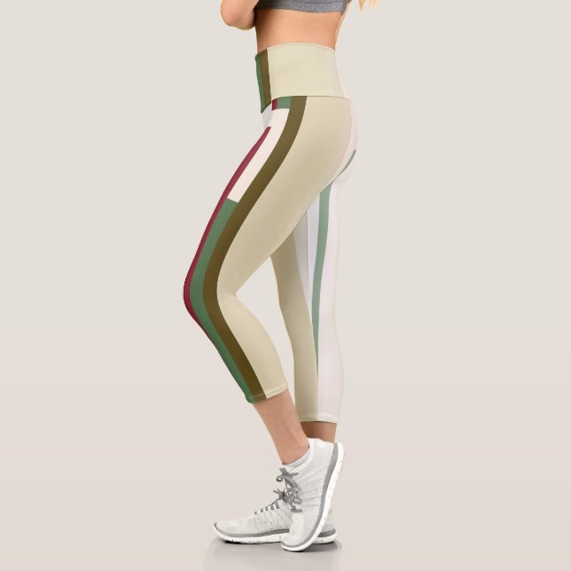 green and red Abstract Stripes Capri Leggings (Left)