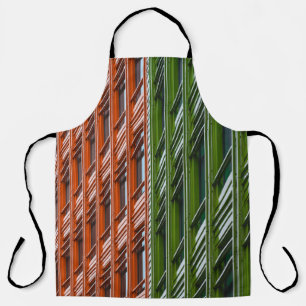 Green and red architectural structure apron