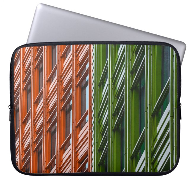 Green and red architectural structure laptop sleeve (Front)