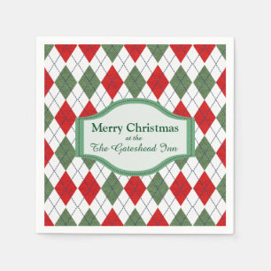 Green and Red Argyle Pattern Personalised Napkin
