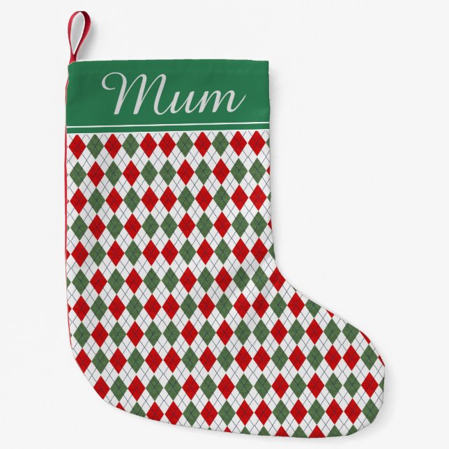 Green and Red Argyle Small Christmas Stocking (Front)