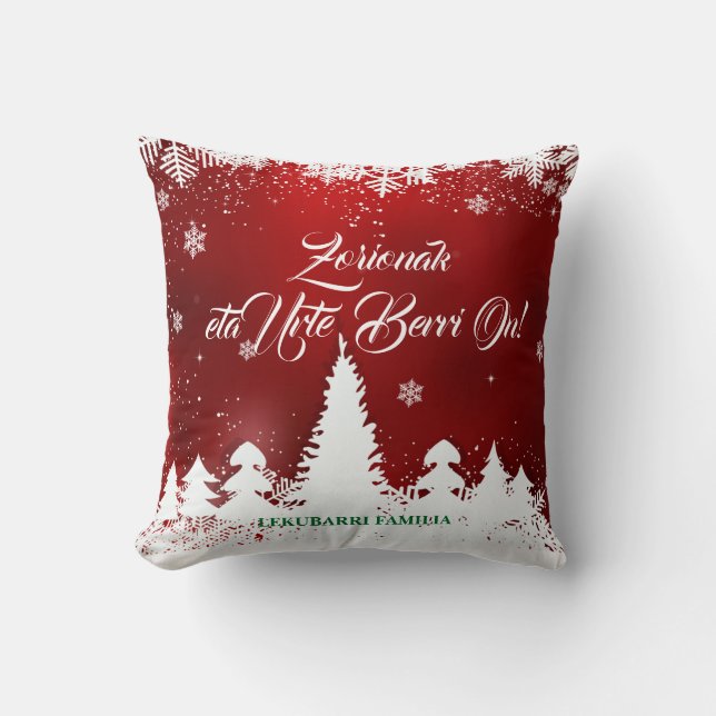 Green and red Basque Navidad Christmas greeting: Cushion (Front)