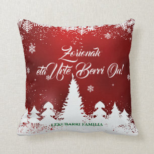 Green and red Basque Navidad Christmas greeting: Cushion