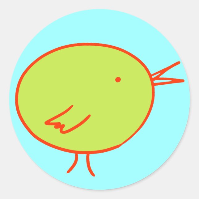 Green and Red Bird on Blue Classic Round Sticker (Front)
