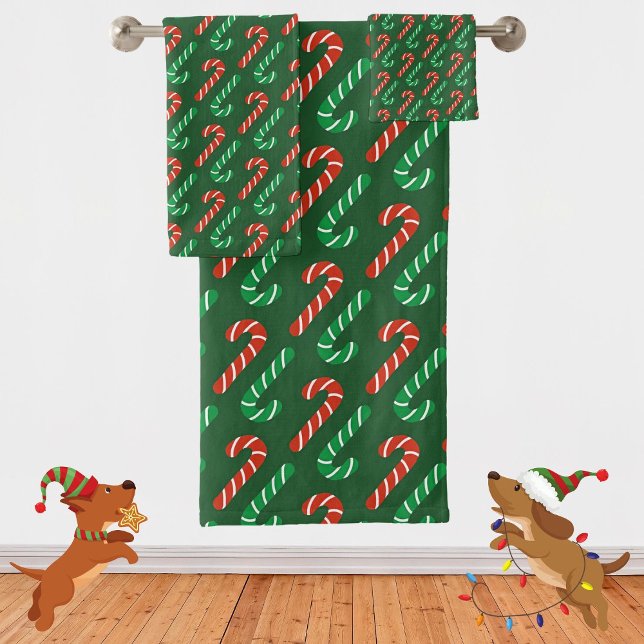 Green and Red Candy Canes Bath Towel Set (Green and Red Candy Canes Bath Towel Set)
