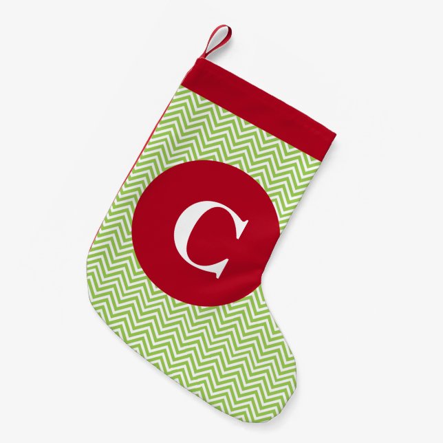 Green and Red Chevron Initial Stocking (Front (Hanging))