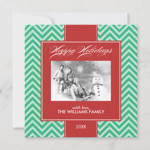 Green and Red Chevrons Custom Holiday Cards