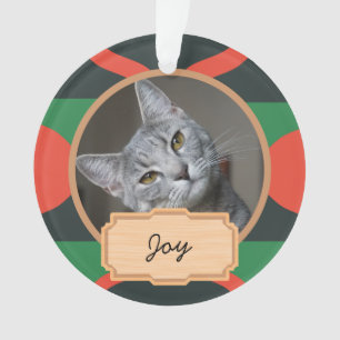 green and red christmas holiday Custom cat Photo Ornament