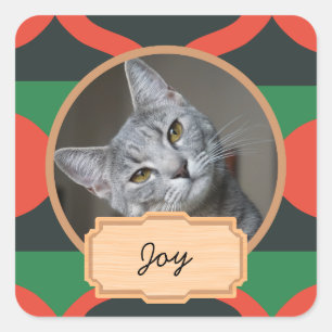 green and red christmas holiday Custom cat Photo Square Sticker