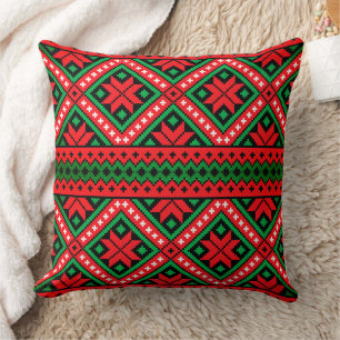 Green And Red Christmas Knit Pattern  Cushion
