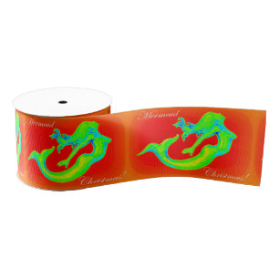 green and red christmas mermaid grosgrain ribbob ribbon