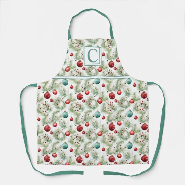 Green and Red Christmas Patterns -  Apron (Front)